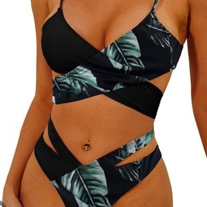 Flamingals Two Piece  Criss Cross High Waisted Bikini